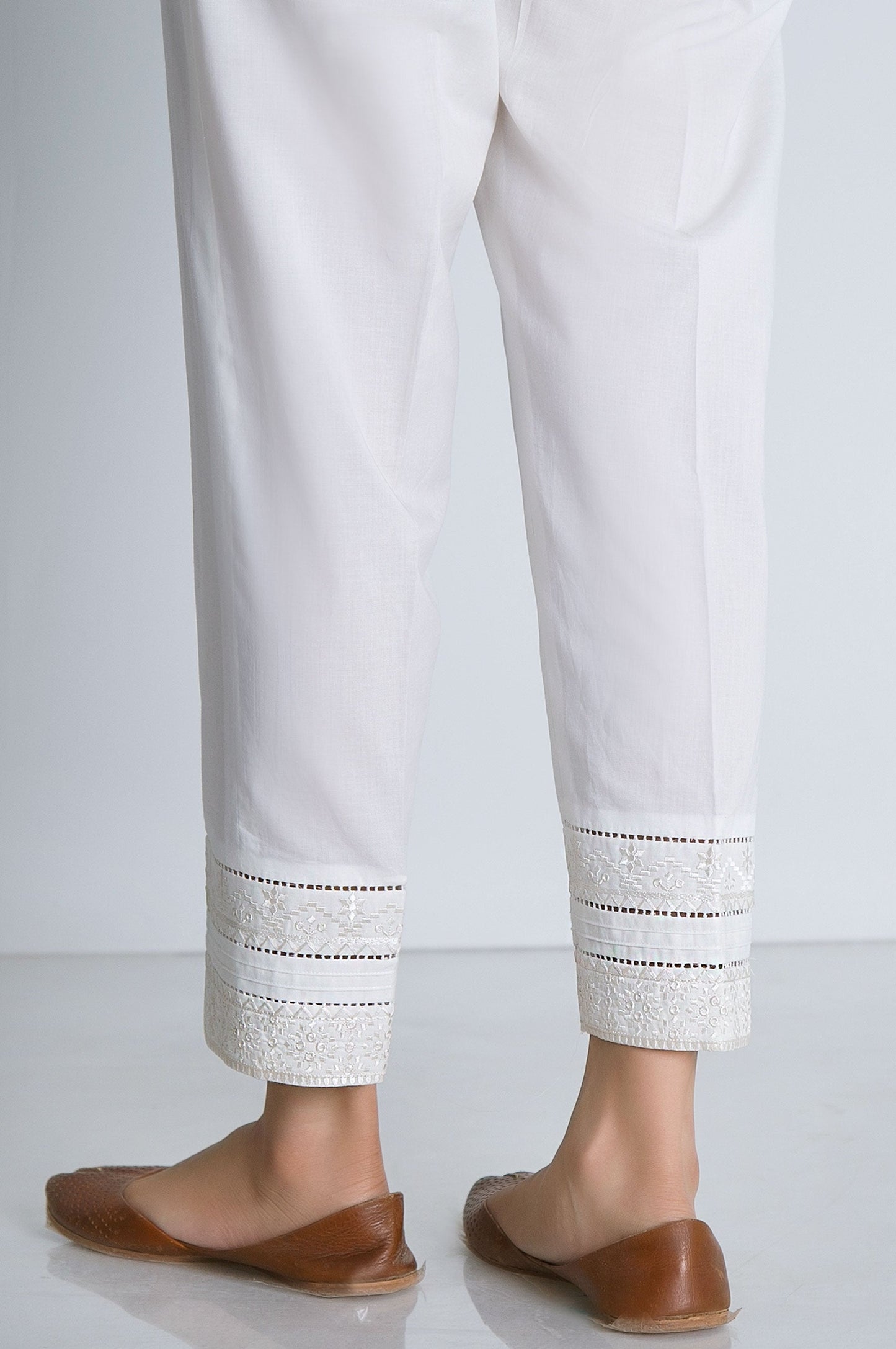 Embroidered Cambric Cigarette Pant  - Off White