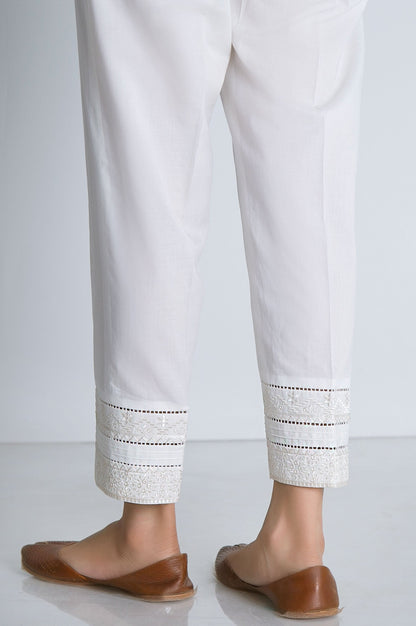 Embroidered Cambric Cigarette Pant  - Off White