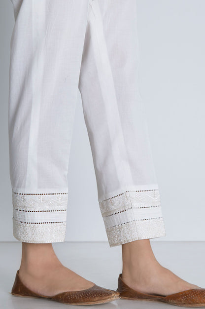 Embroidered Cambric Cigarette Pant  - Off White