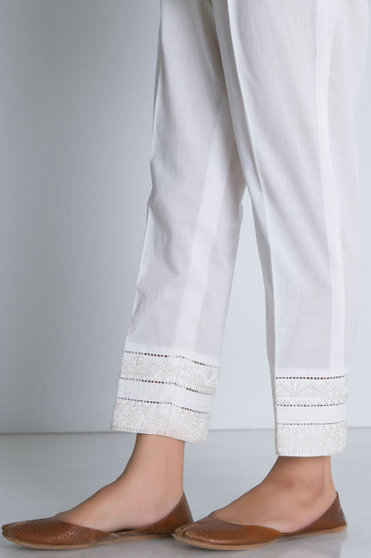 Embroidered Cambric Cigarette Pant  - Off White