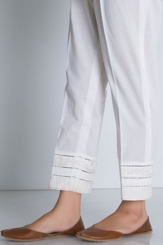Embroidered Cambric Cigarette Pant  - Off White