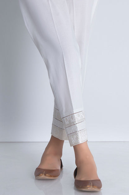Embroidered Cambric Cigarette Pant  - Off White