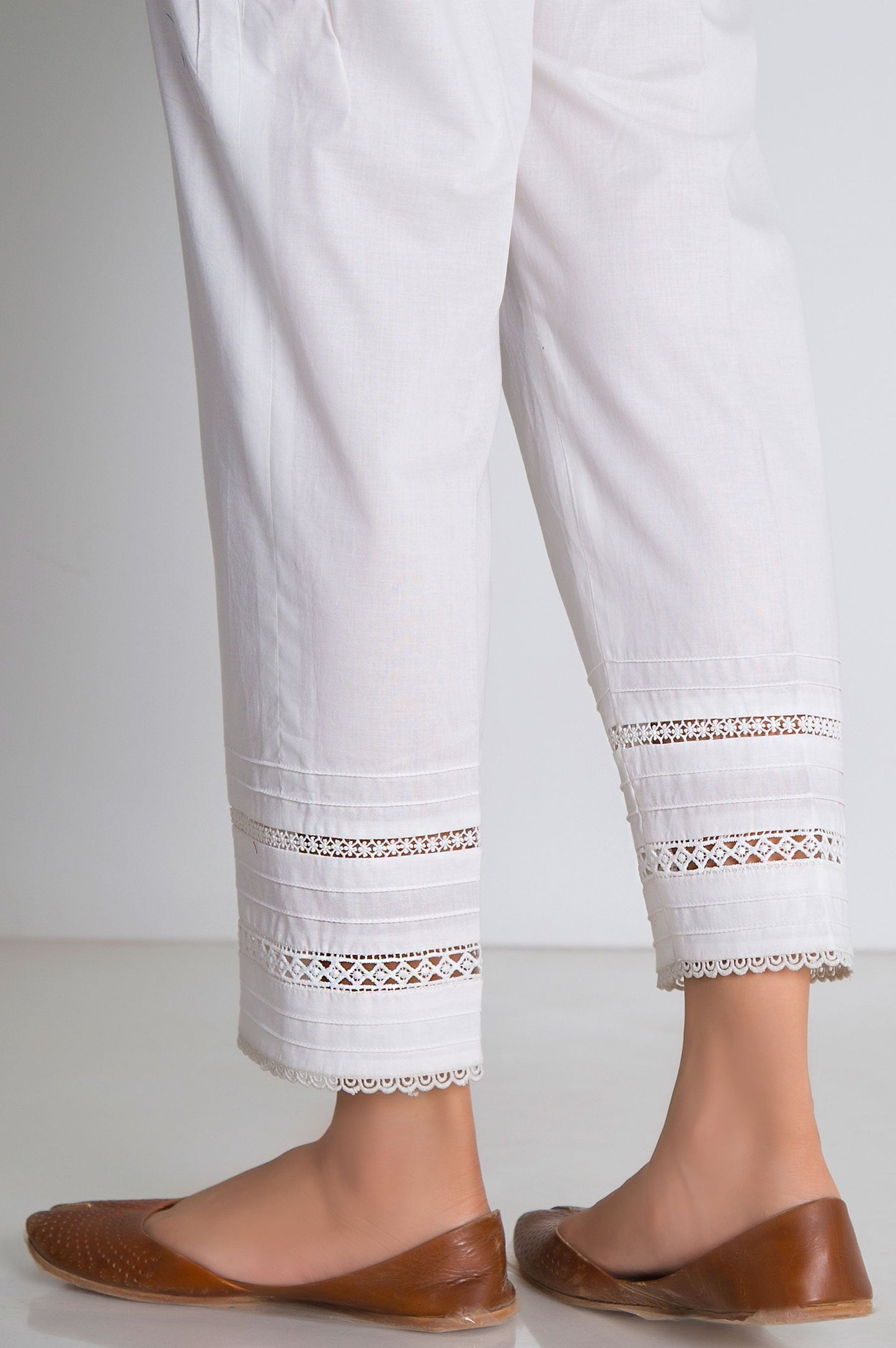 Embellished Cambric Cigarette Pant  - White