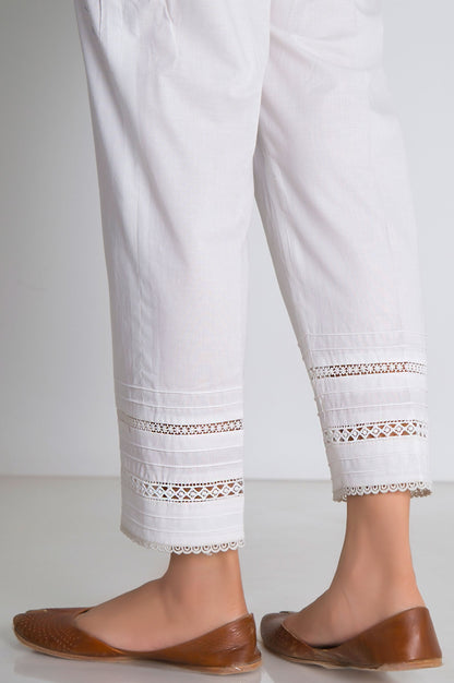 Embellished Cambric Cigarette Pant  - White