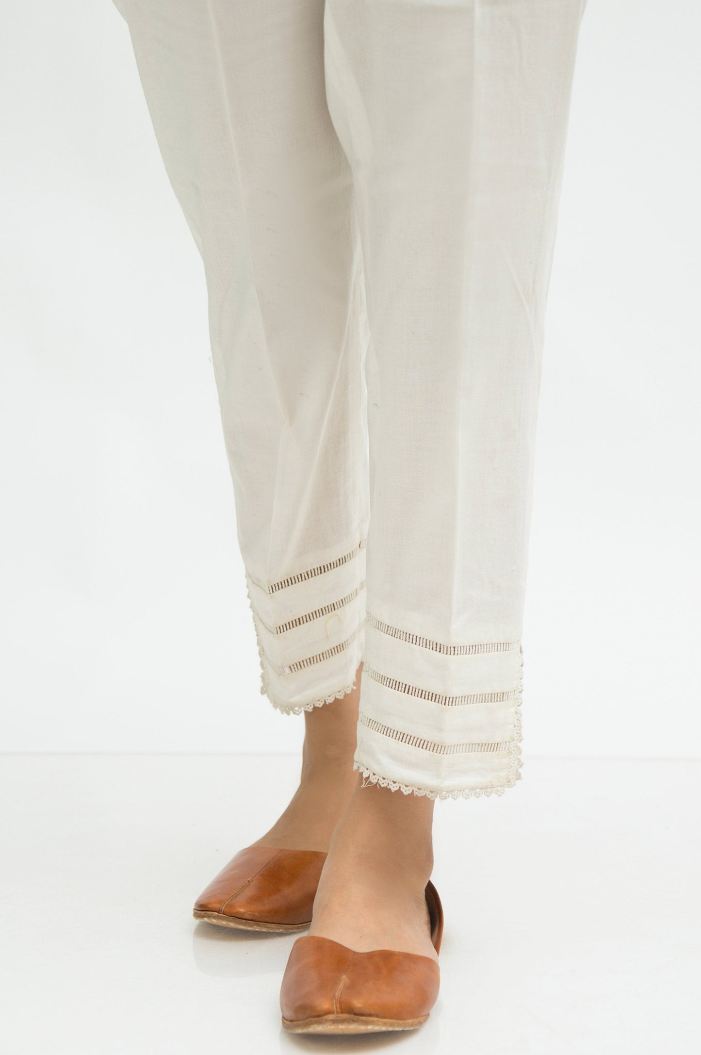 Embellished Cambric Cigarette Pant - Off White