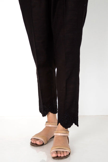 Embroidered khaddar Cigarette Pants - Midnight