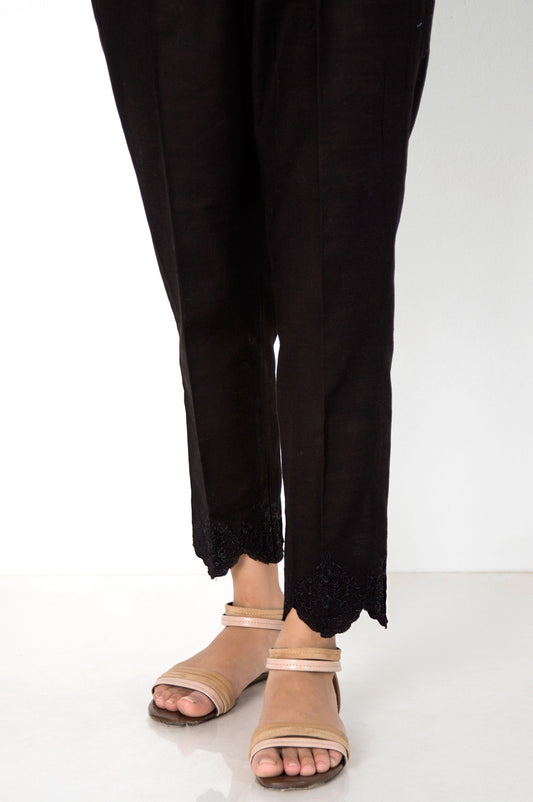 Embroidered khaddar Cigarette Pants - Midnight