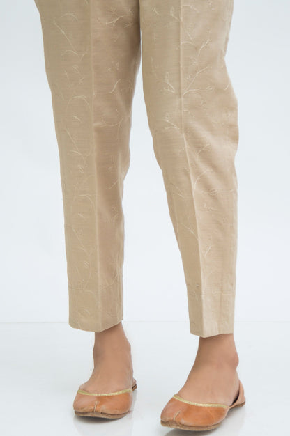 Embroidered khaddar Cigarette Pants  - Beige