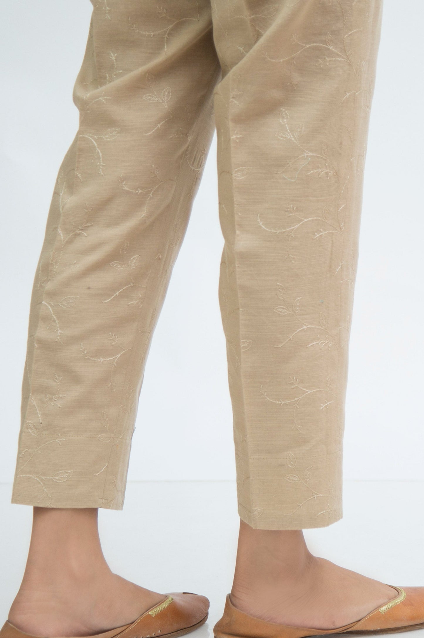 Embroidered khaddar Cigarette Pants  - Beige