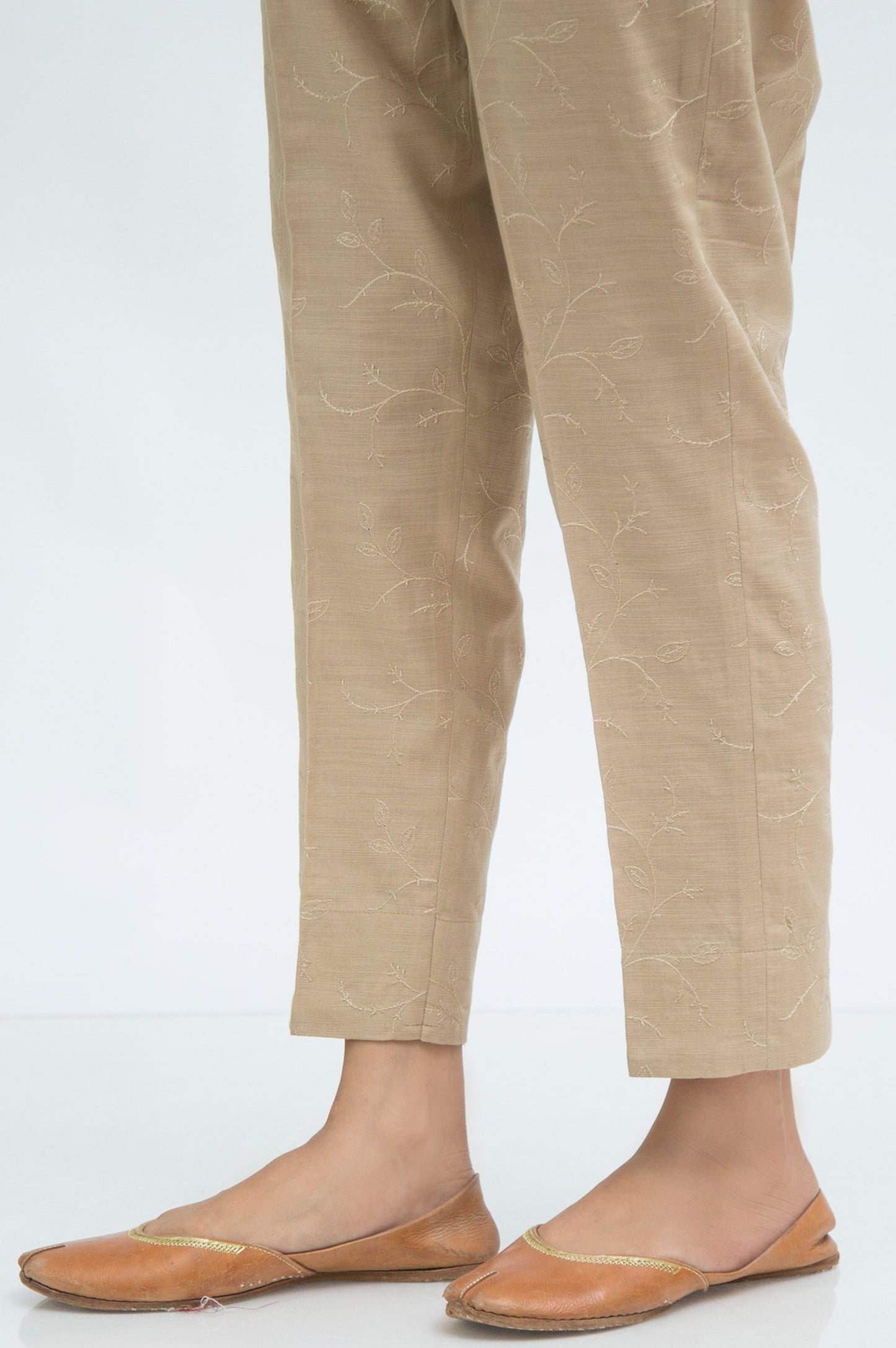Embroidered khaddar Cigarette Pants  - Beige