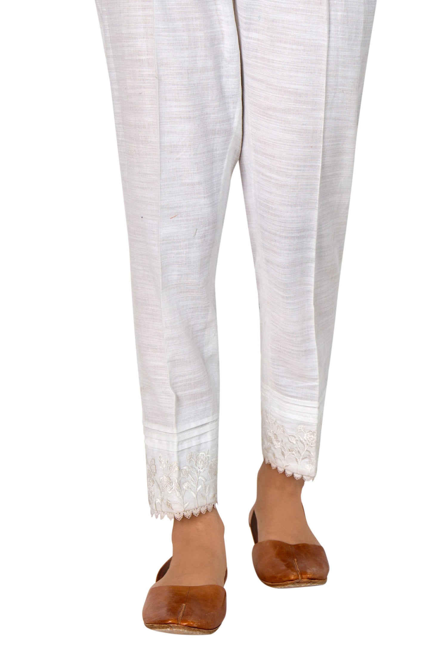 Embroidered Khaddar Cigarette Pant - White