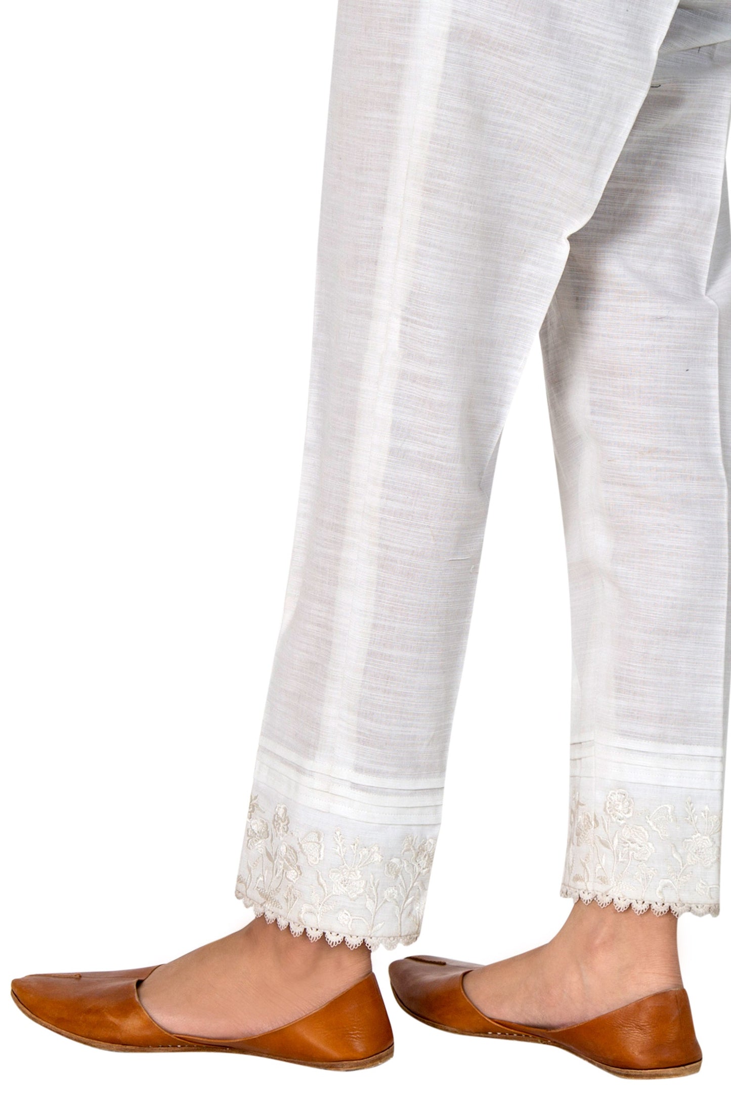 Embroidered Khaddar Cigarette Pant - White