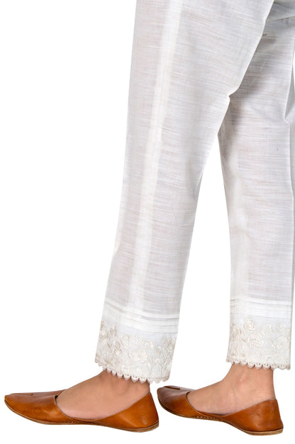 Embroidered Khaddar Cigarette Pant - White