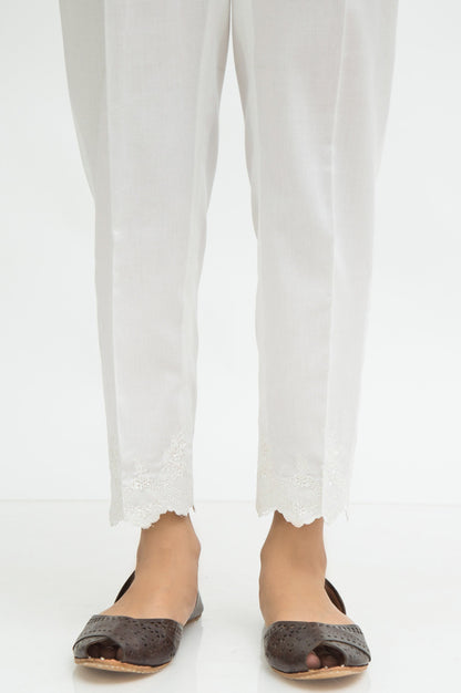 Embroidered Cottel Cigarette Pants  - White