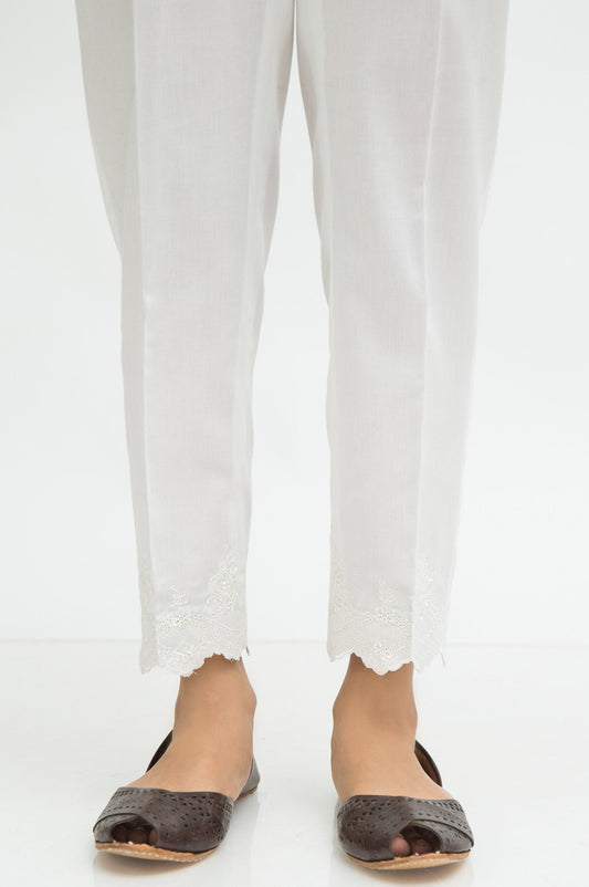 Embroidered Cottel Cigarette Pants  - White
