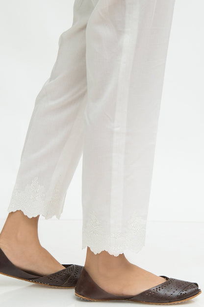 Embroidered Cottel Cigarette Pants  - White
