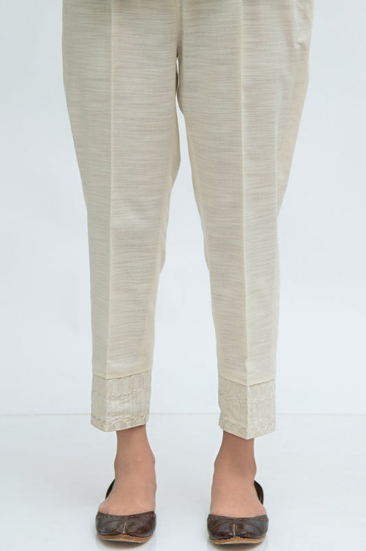 Embroidered khaddar Cigarette Pants  - Off White