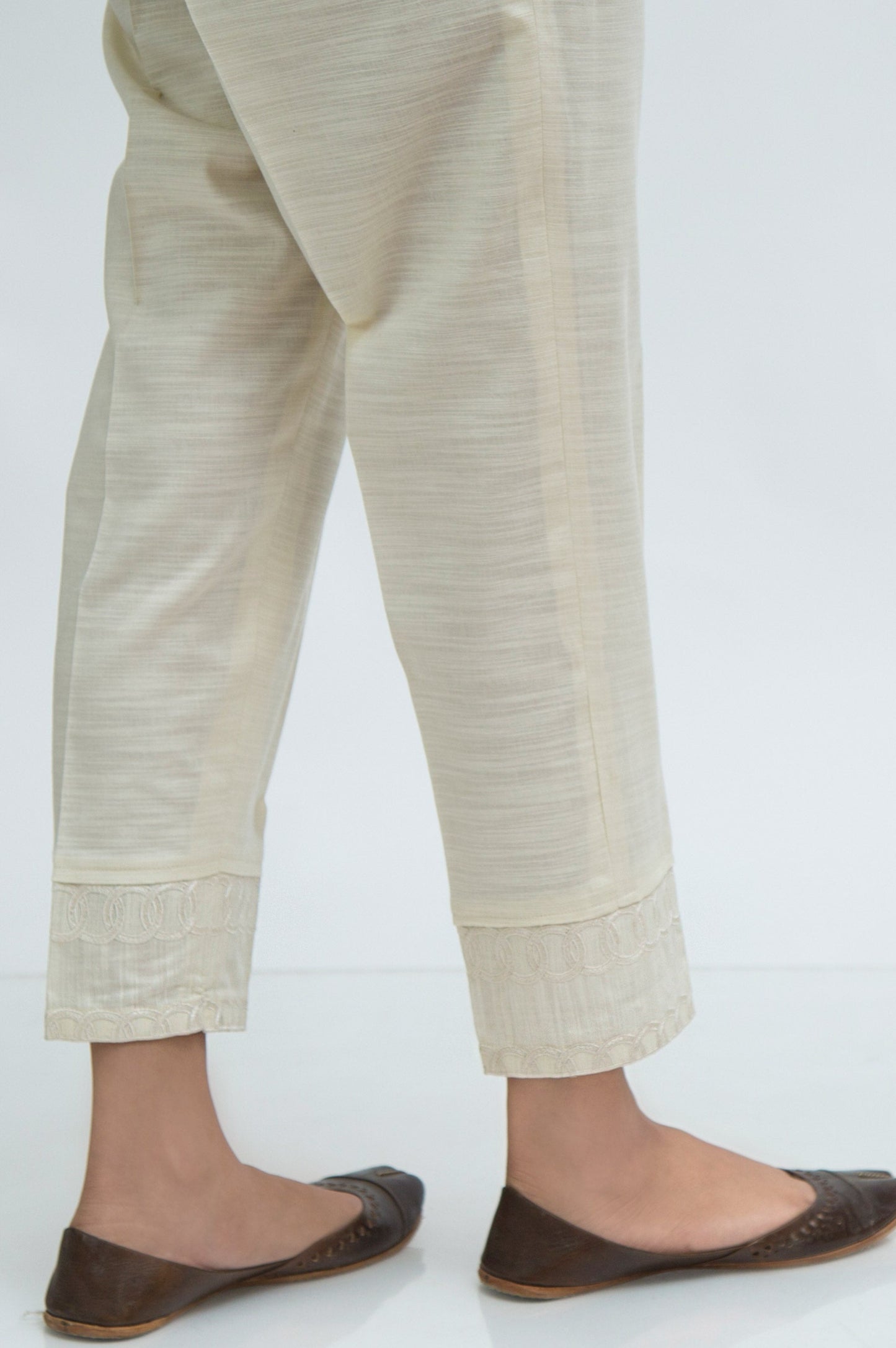 Embroidered khaddar Cigarette Pants  - Off White