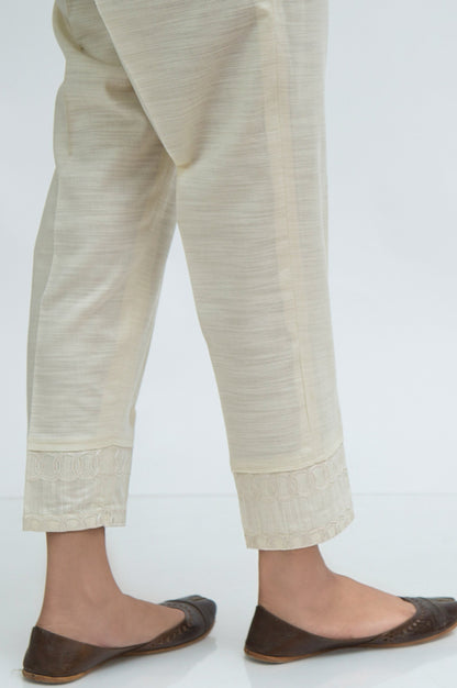 Embroidered khaddar Cigarette Pants  - Off White