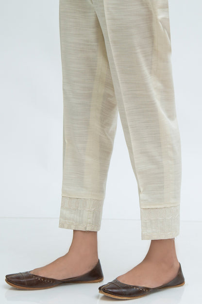 Embroidered khaddar Cigarette Pants  - Off White