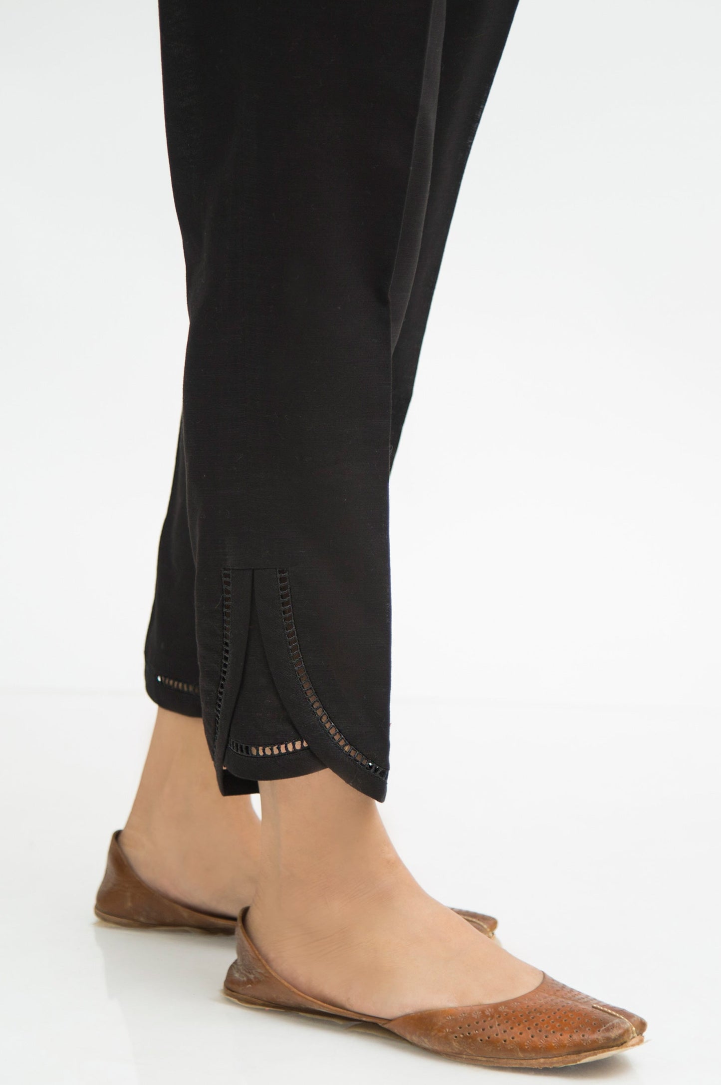 Embellished Khaddar Pants  - Black