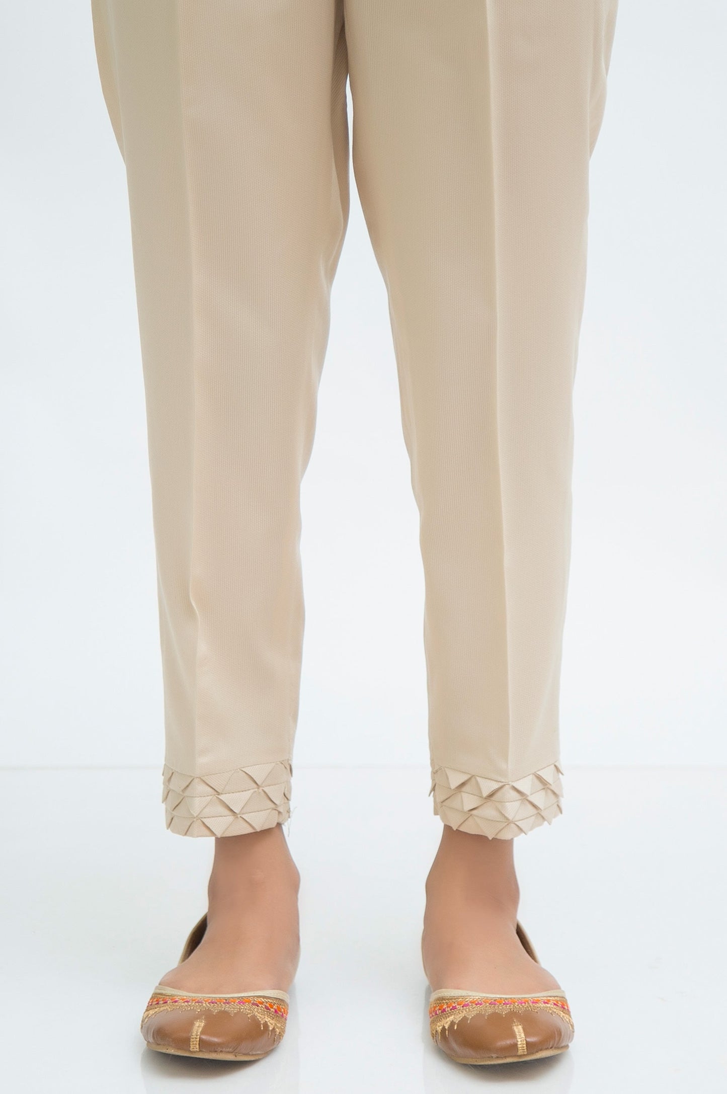 Embellished Cottel Cigarette Pants  - Sand