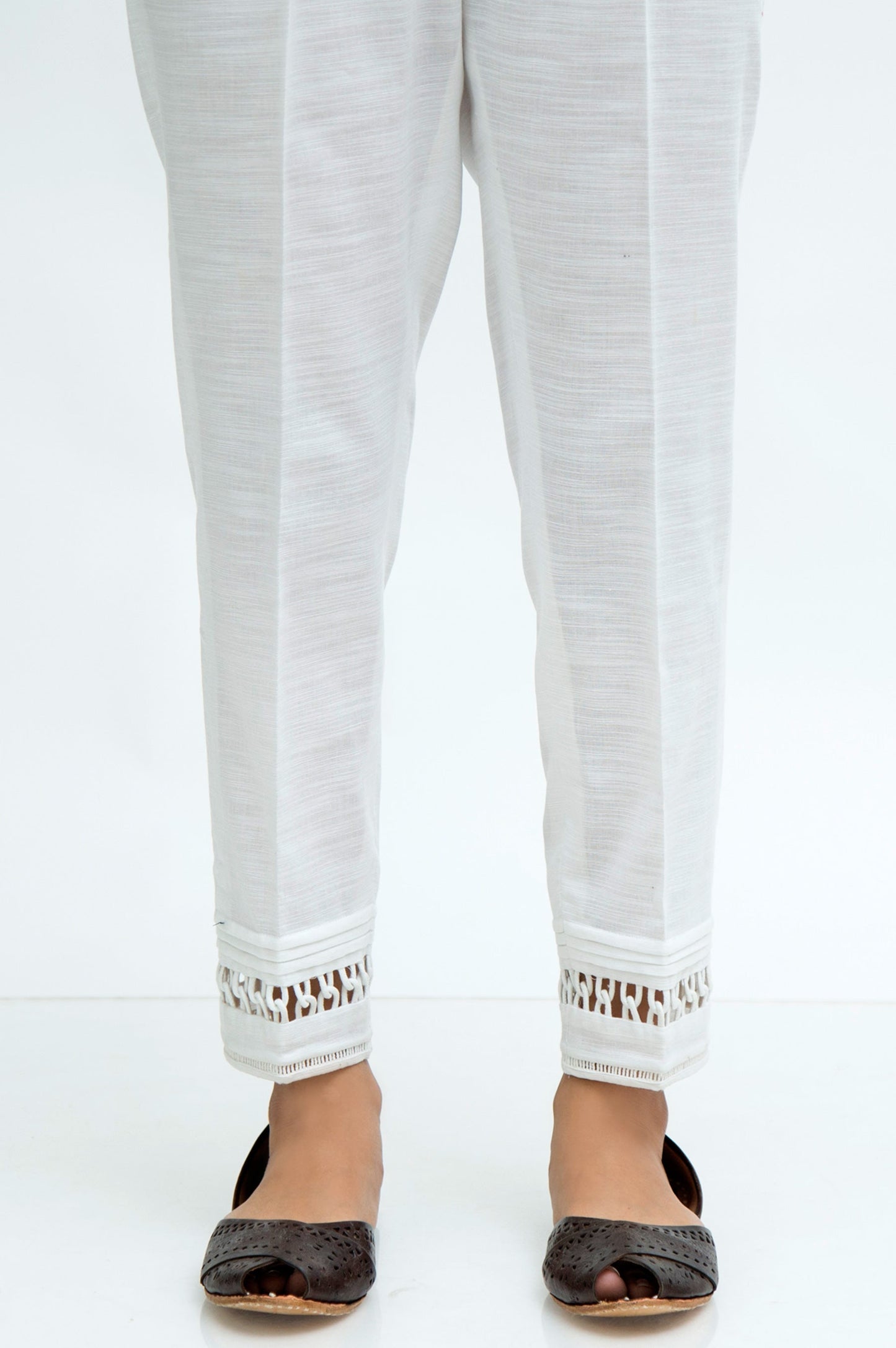 Embellished Khaddar Cigarette Pants  - White