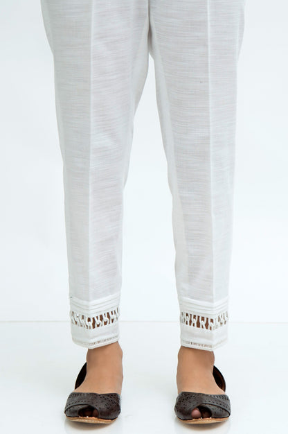Embellished Khaddar Cigarette Pants  - White