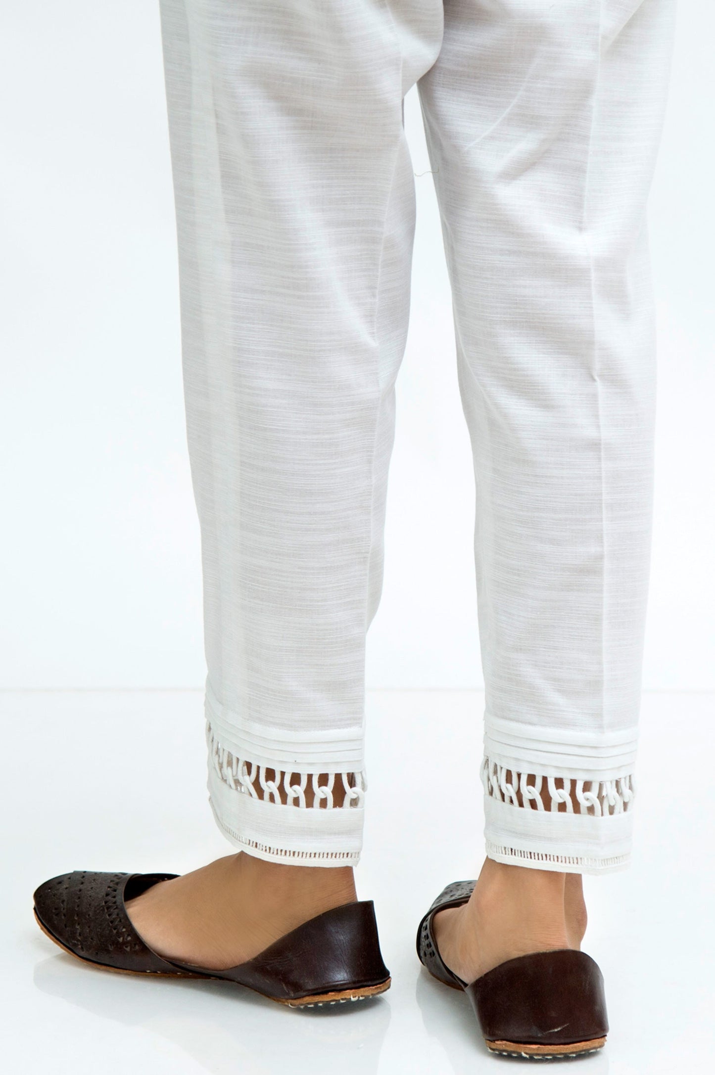 Embellished Khaddar Cigarette Pants  - White