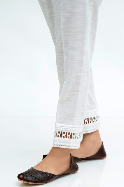 Embellished Khaddar Cigarette Pants  - White