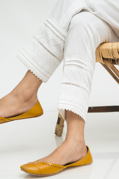 Embellished Cottel Cigarette Pant - White