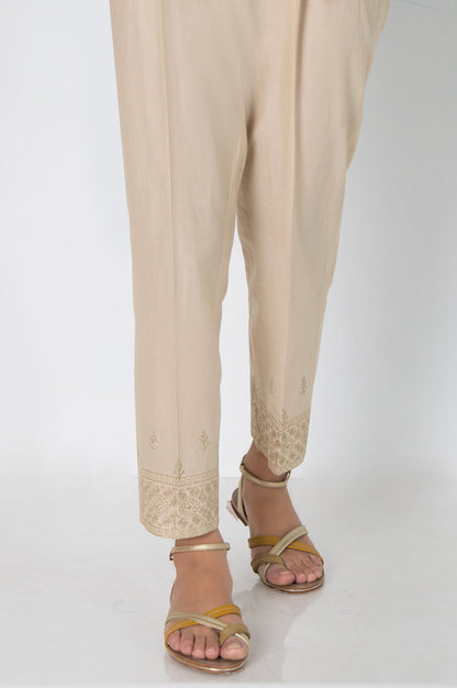 Embroidered Cambric Cigarette Pants - Beige
