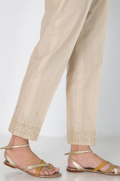 Embroidered Cambric Cigarette Pants - Beige