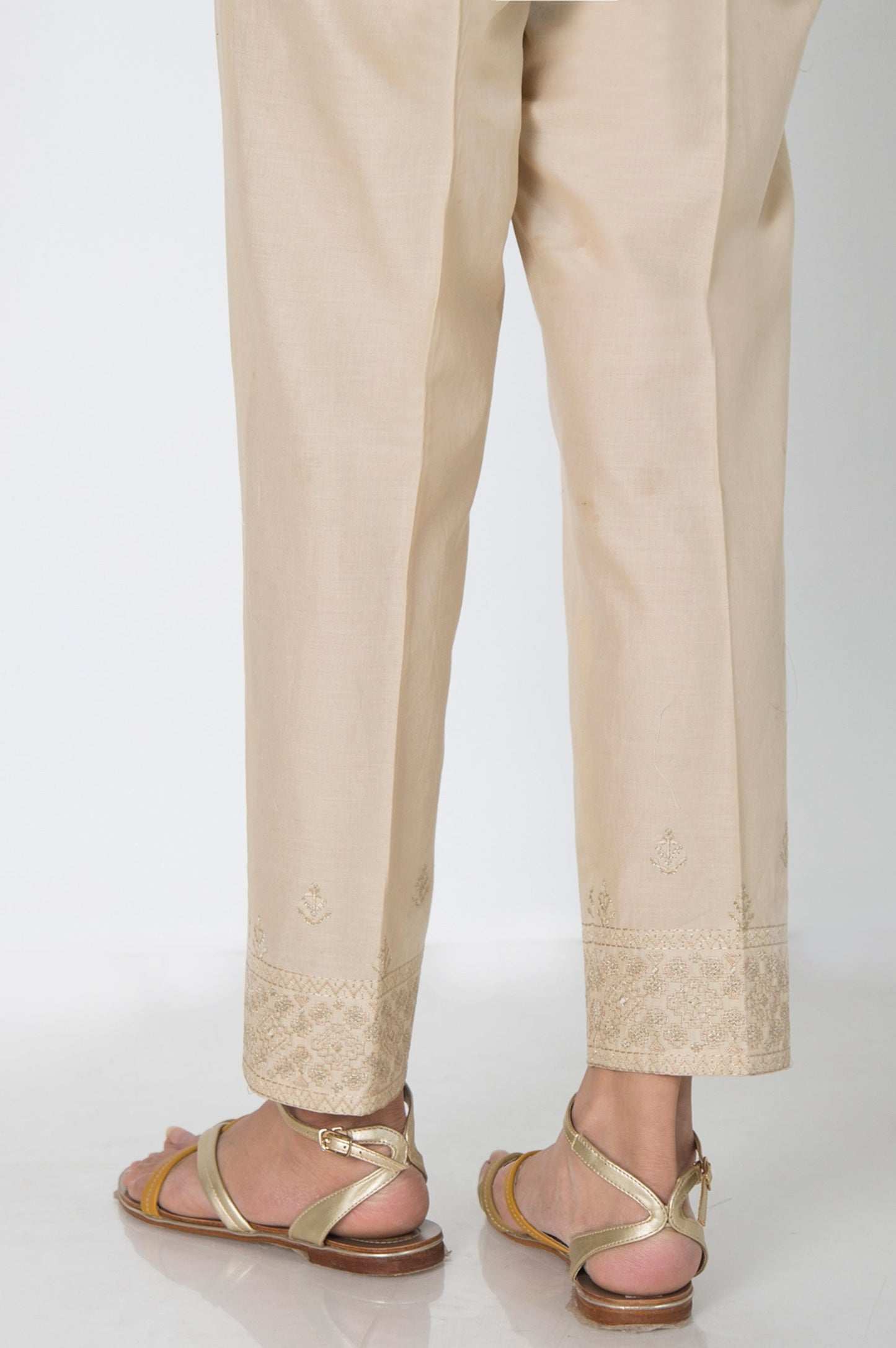 Embroidered Cambric Cigarette Pants - Beige