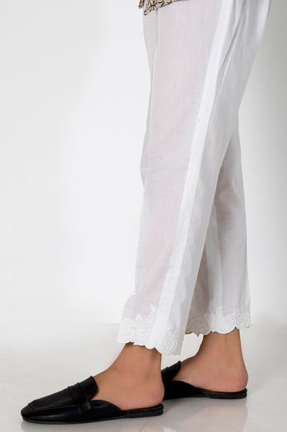 Embroidered Cambric Cigeratte Pants- White