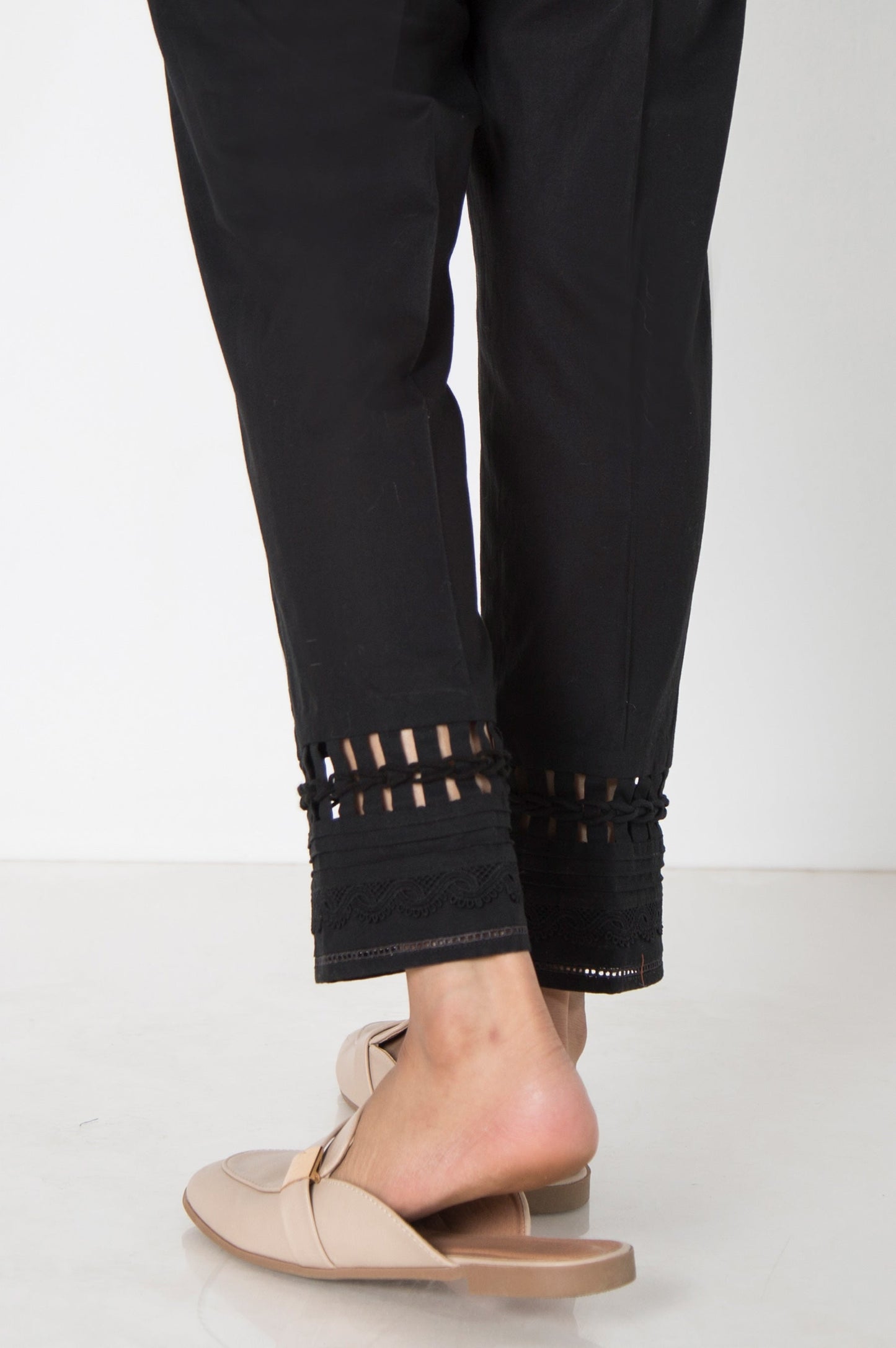 Embellished Cambric Cigarette  Pants  - Black