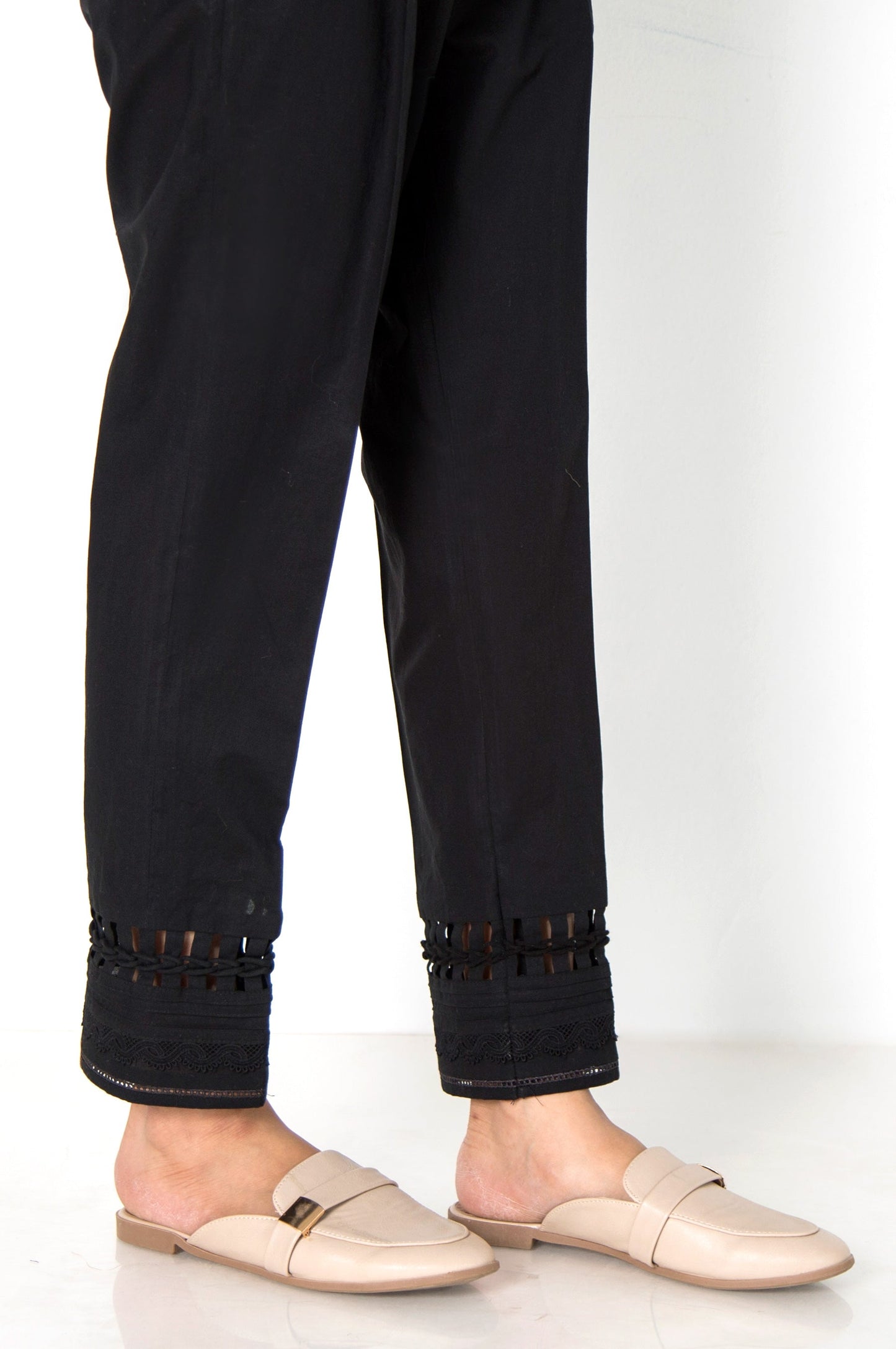 Embellished Cambric Cigarette  Pants  - Black