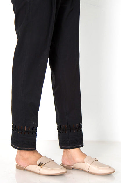 Embellished Cambric Cigarette  Pants  - Black