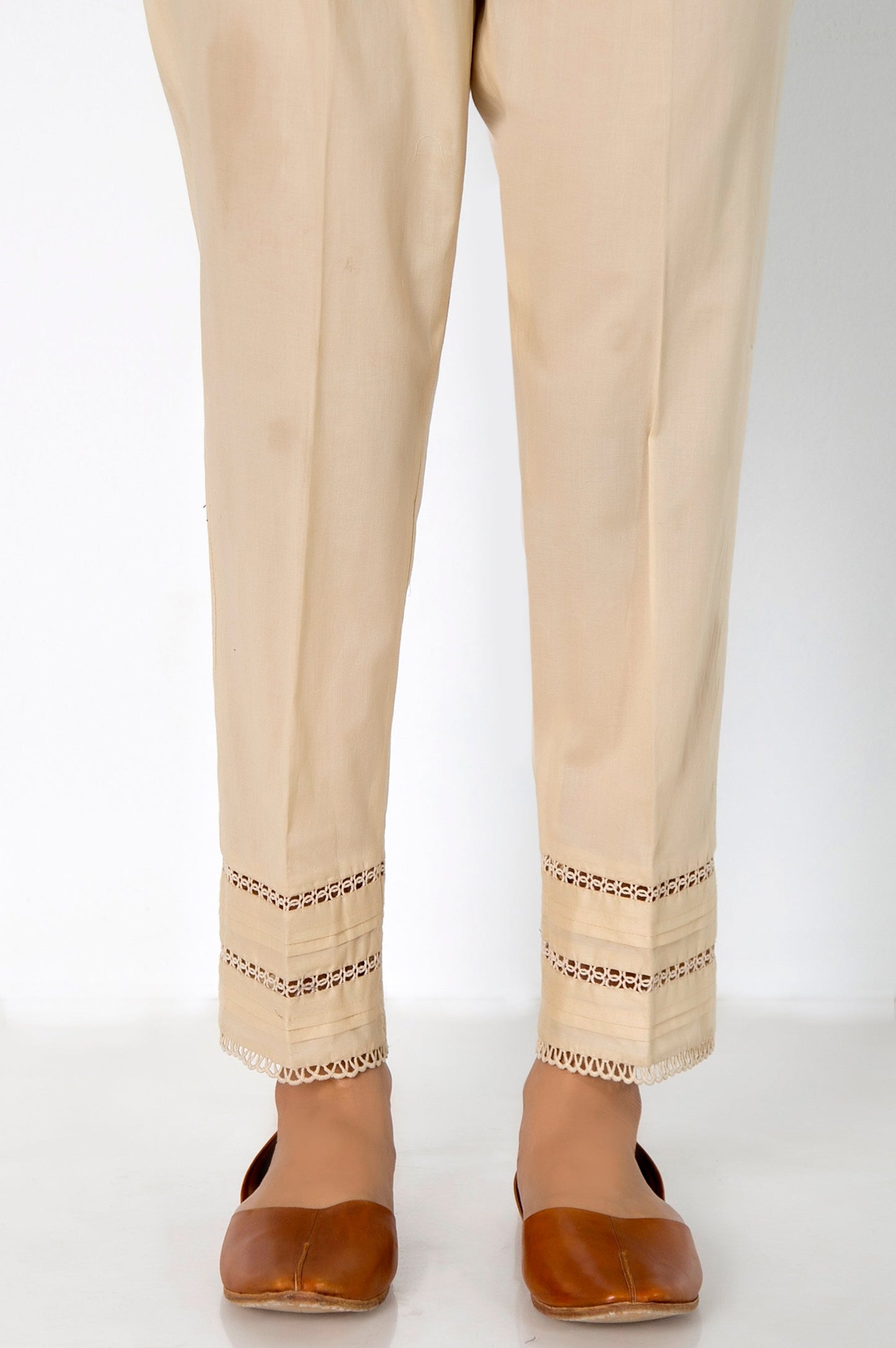 Embellished Cambric Cigarette Pants - Beige