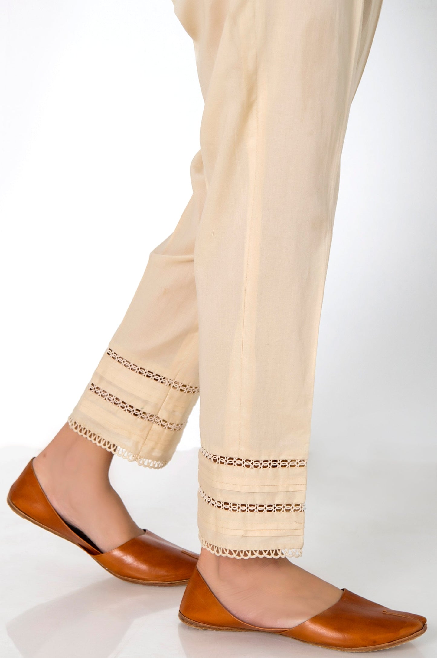 Embellished Cambric Cigarette Pants - Beige