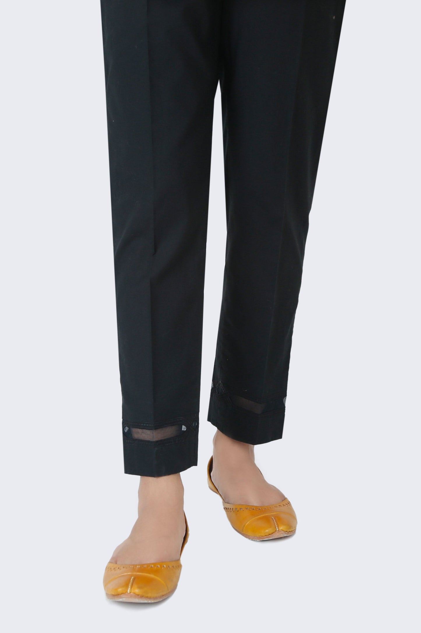 Embroidered Cambric Cigarette Pants  - Black