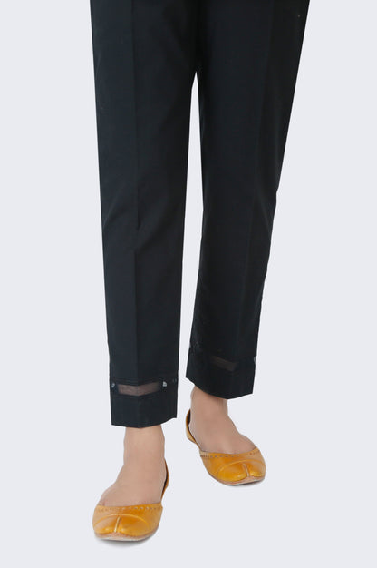 Embroidered Cambric Cigarette Pants  - Black