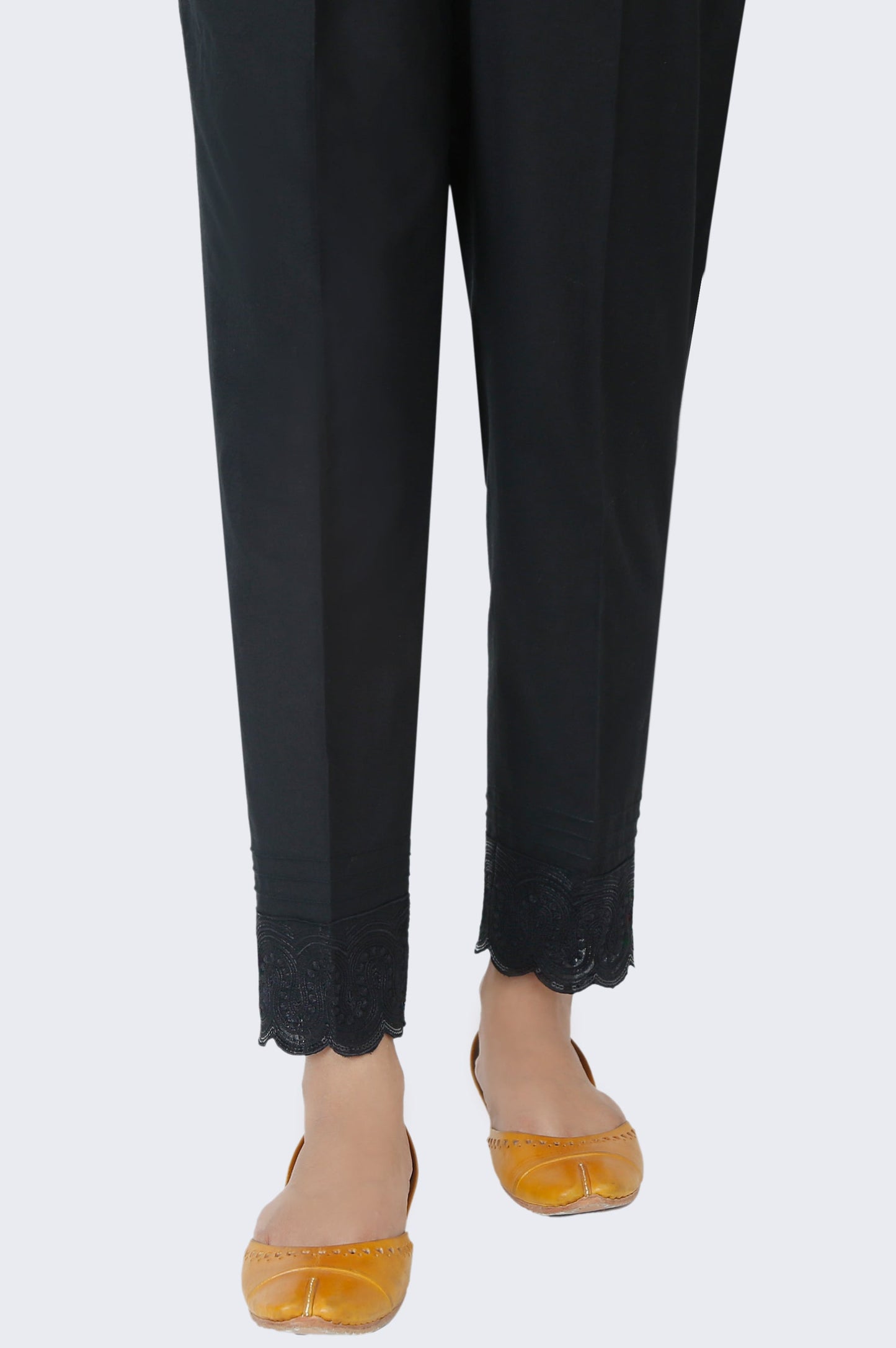 Embroidered Cambric Cigarette Pants - Black