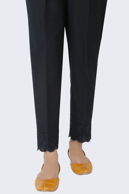 Embroidered Cambric Cigarette Pants - Black