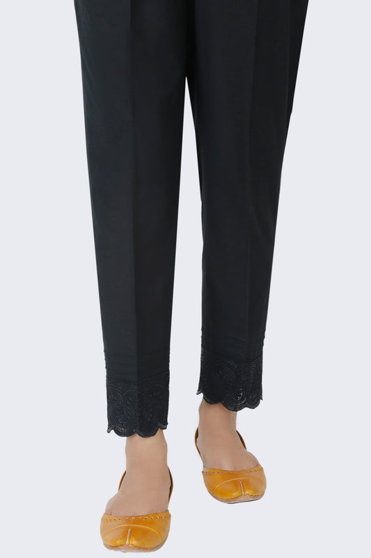 Embroidered Cambric Cigarette Pants - Black