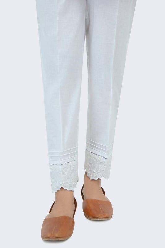 Embroidered Cambric Cigarette Pants - White