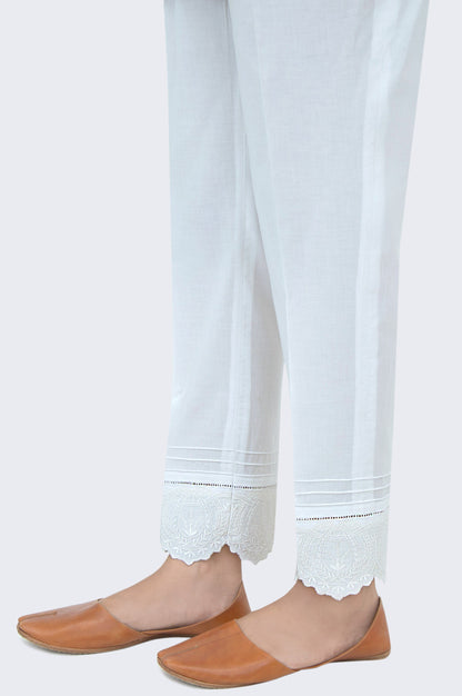 Embroidered Cambric Cigarette Pants - White