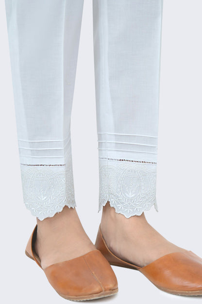 Embroidered Cambric Cigarette Pants - White