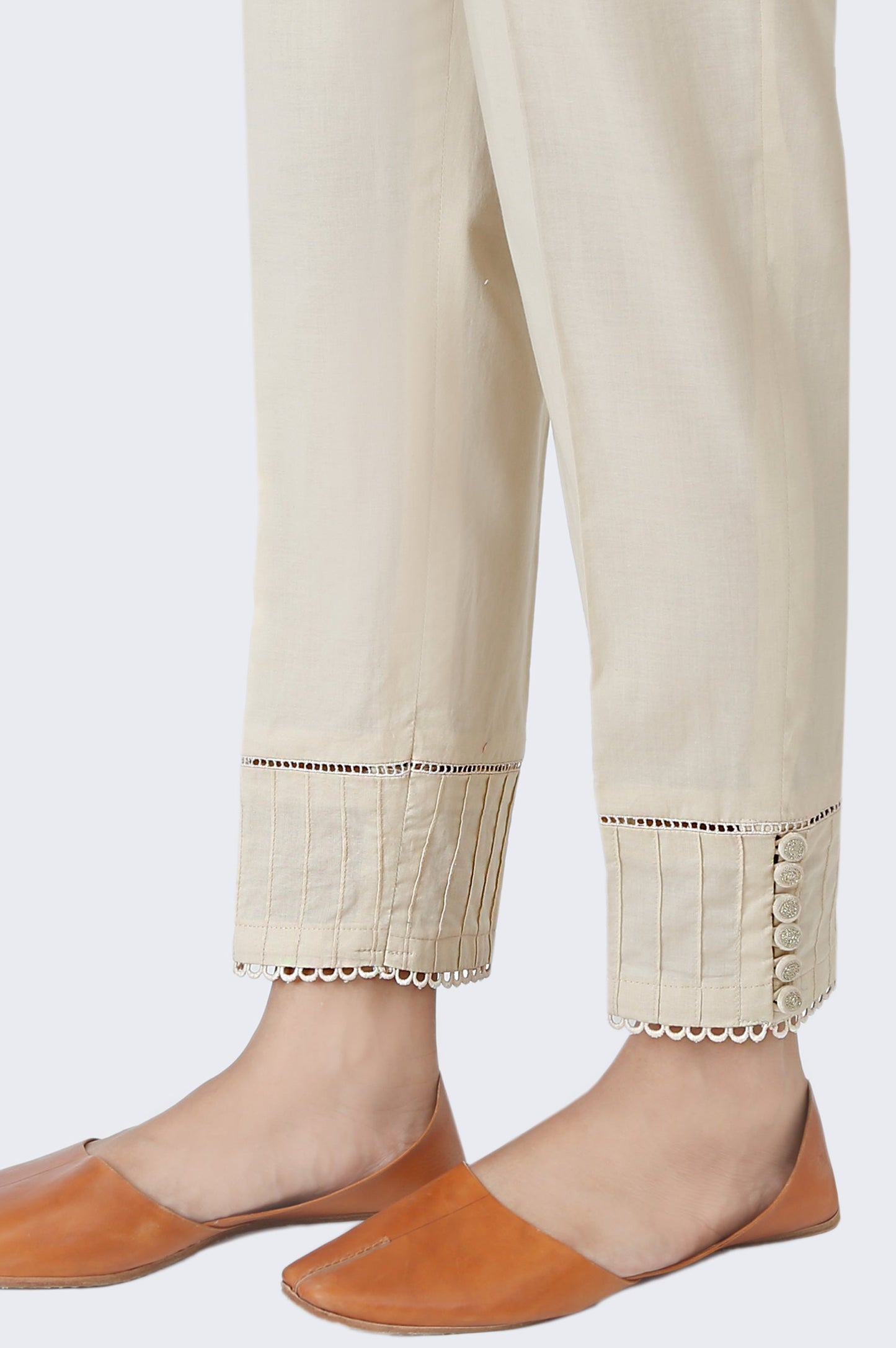 Embroidered Cambric Cigarette Pants - Beige