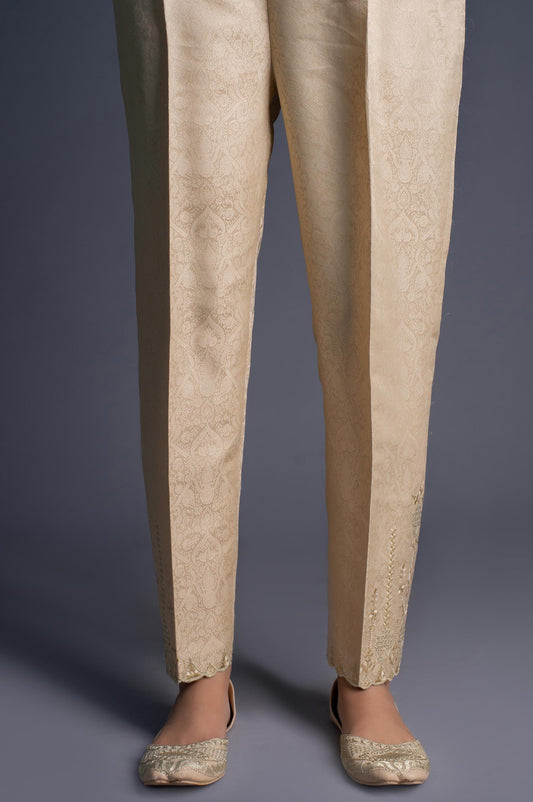 Embroidered Cigarette Pants - Beige